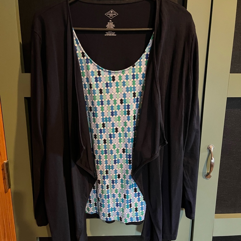 Navy blue 2 in 1 waterfall cardigan with inner tank
